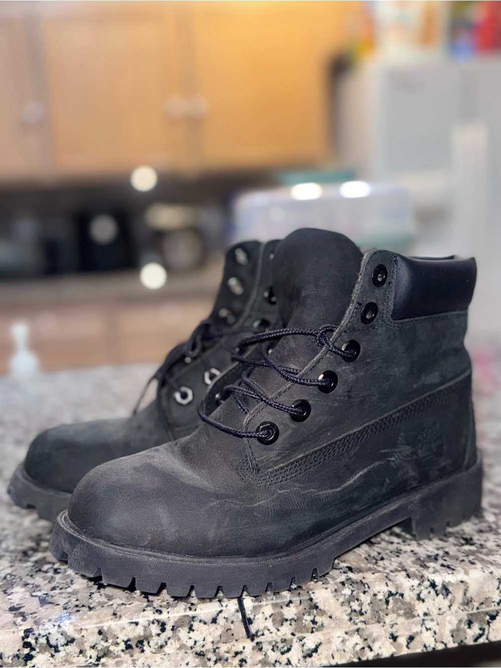 Timberland Black Nubuck Leather Lace-Up Boots
